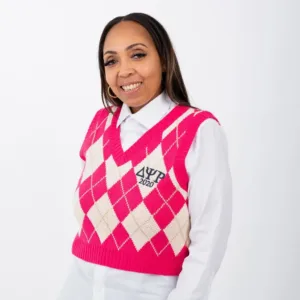 Delta Psi Rho- sweater vest Hot pink embroidered ΔΨΡ Navy Blue